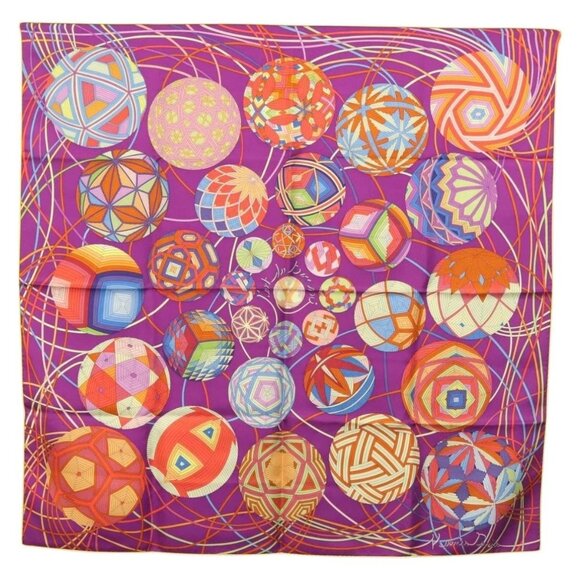 HERMES Carre 90 Scarf ""L’Art du Temari"" Silk Purple gray Auth yk18757 - Picture 6 of 16